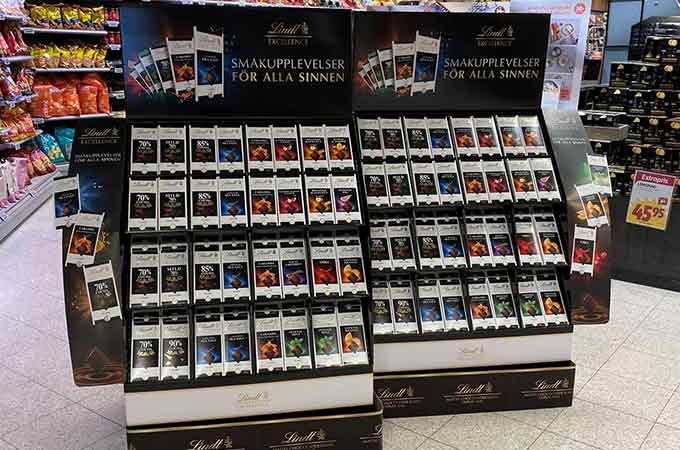 Veja como o nosso inovador display para a Lindt mantém as barras de chocolate armazenadas durante 60% mais tempo