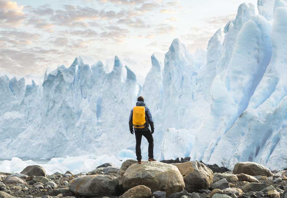 Hiker admiring the Perito Moreno glacier 